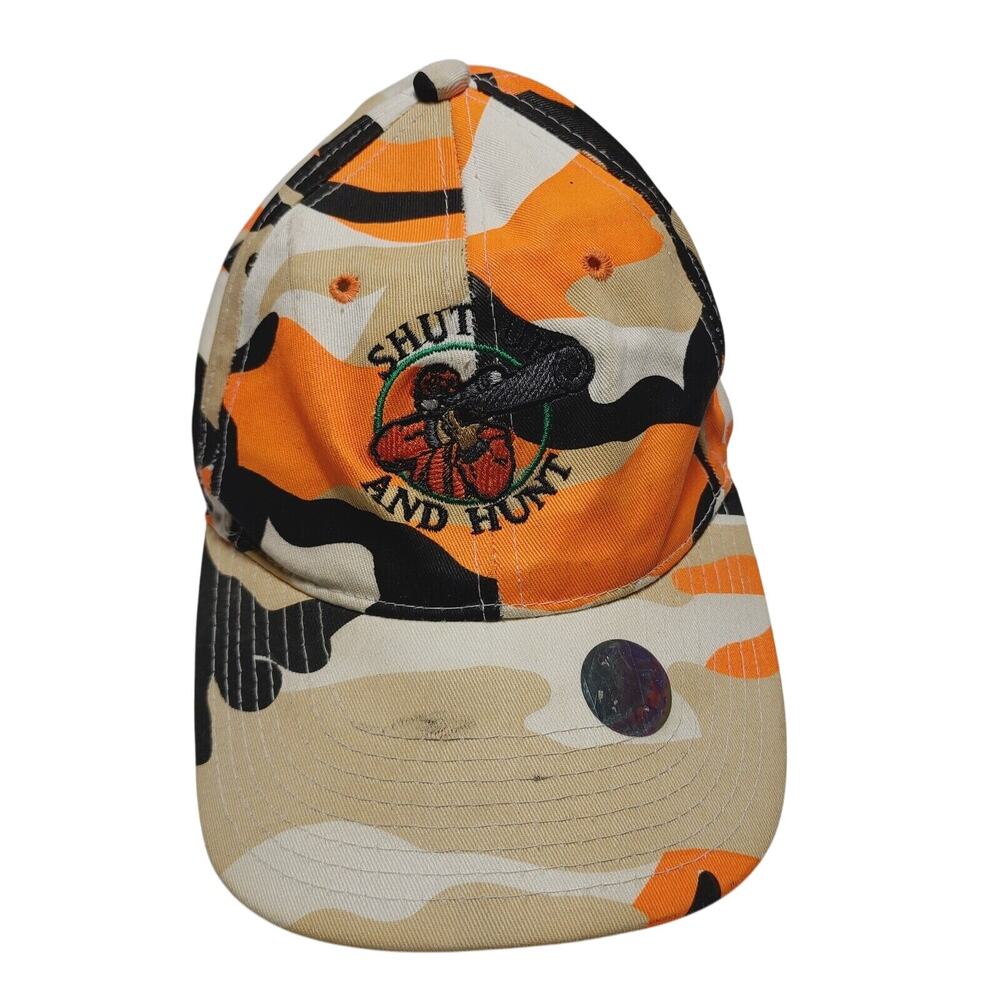 Vintage "Shut Up And Hunt" Hunting Embroidered Orange Camo Adjustable Hat